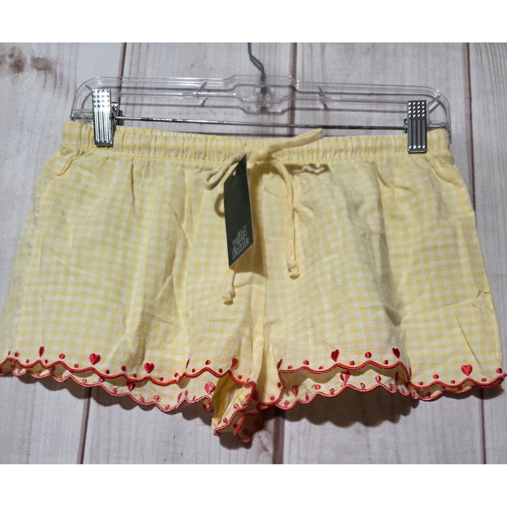 Wild Fable Yellow Gingham Heart Embroidered Scallop Hem Swim Coverup Shorts S